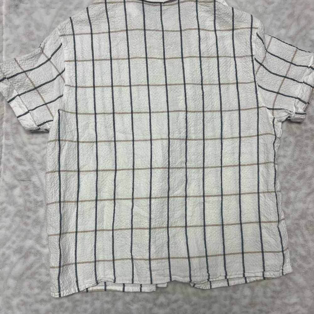 Tahari Women’s White Plaid Linen Cotton Blend Button Down Top | Size S - Picture 7 of 9